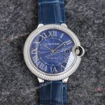 Swiss 2824 Cartier Ballon Bleu Watches Blue Dial Double Diamond-set